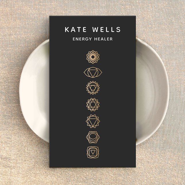 Elegant Gold Chakras Spiritual Energy Healer Business Card (Creator Uploaded)