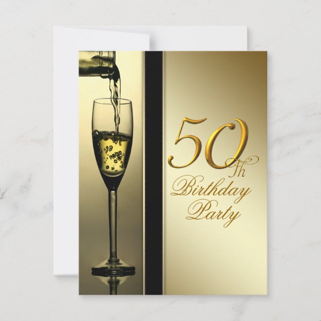 Elegant Gold Champagne 50th Birthday Party Invitation (Front)