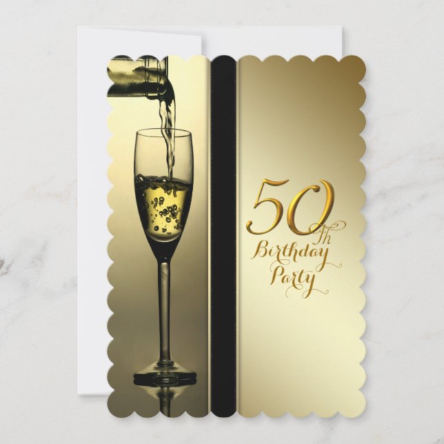 Elegant Gold Champagne 50th Birthday Party Invitation (Front)