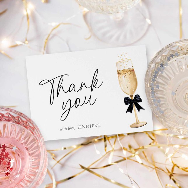 Elegant Gold Champagne Bridal Shower Thank You Card (Champagne Themed Bridal Shower Thank you card)