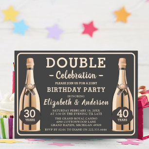 Elegant Gold Champagne Double Birthday Party Invitation