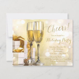 Elegant Gold Champagne Holiday Party Invitation