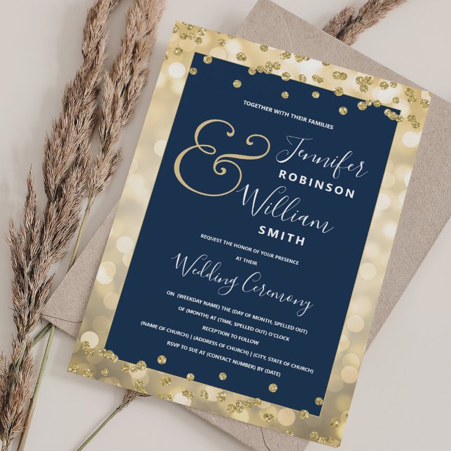 Elegant Gold Champagne Navy Blue Wedding Invitation (Elegant Gold Champagne Navy Blue Wedding Invitation)