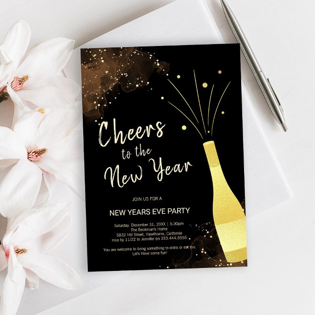 Elegant Gold Champagne New Year Party Invitation (Elegant Gold Champagne New Year Party Invitation)