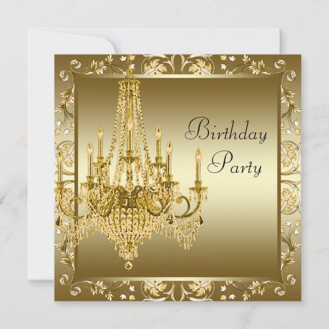 Elegant Gold Chandelier Birthday Party Invitations (Front)