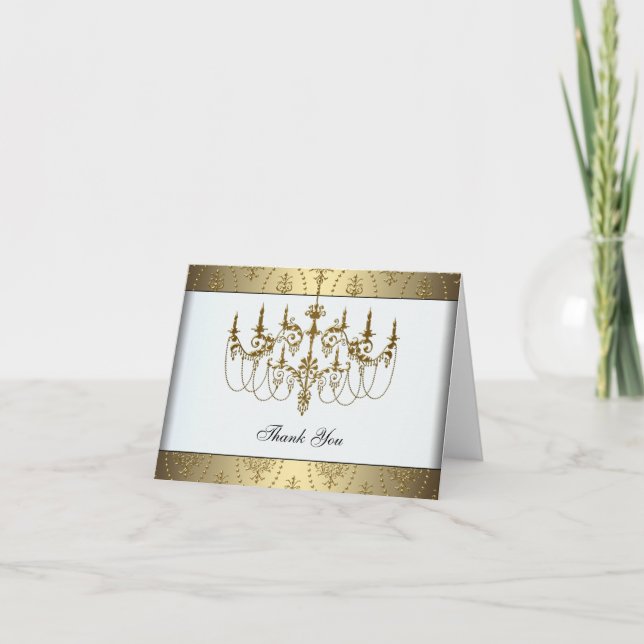 Elegant Gold Chandelier Classy Gold Thank You Card (Front)