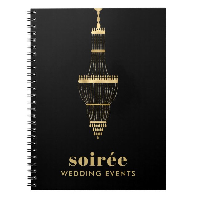 Elegant Gold Chandelier Wedding Events Planner Notebook (Front)