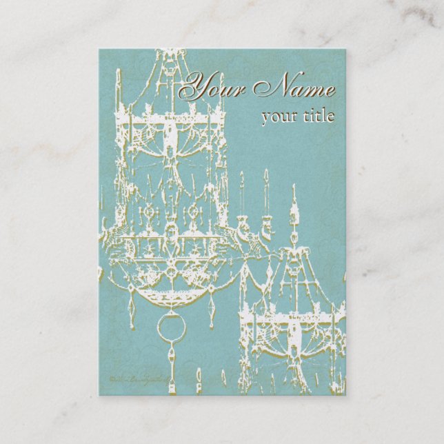 Elegant Gold Chandeliers with Turquoise Background Business Card (Front)
