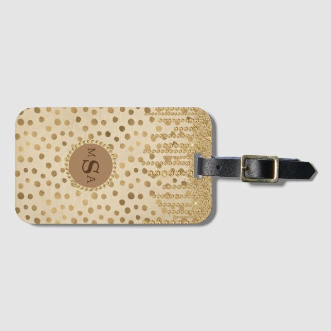 Elegant Gold Cheetah Bling Rhinestones Momogram Luggage Tag (Front Horizontal)