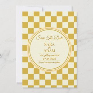 Elegant Gold Chequerboard Save the Date Card