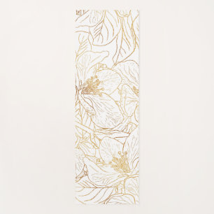 Elegant Gold Cherry Blossom Flowers White Design Yoga Mat