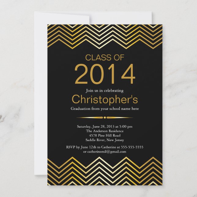 Elegant Gold Chevron Graduation Party Invitation (Front)