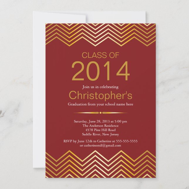 Elegant Gold Chevron Graduation Party Invitation (Front)