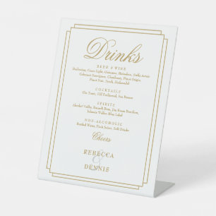 Elegant Gold Chic Art Deco Wedding Drinks Menu Pedestal Sign