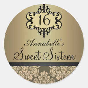 Elegant Gold Chic Damask Sweet 16 Sticker