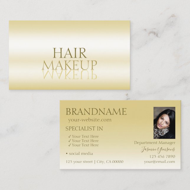 Elegant Gold Chic Mirror Font with Photo Stylish Business Card (Front/Back)