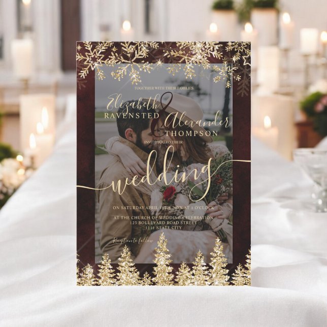 Elegant Gold Chic Winter Christmas Photo Wedding Invitation (Elegant Gold Chic Winter Christmas Photo Wedding Invitation)