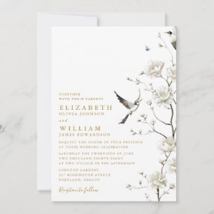 Elegant Gold Chinoiserie Floral All In One Wedding Invitation