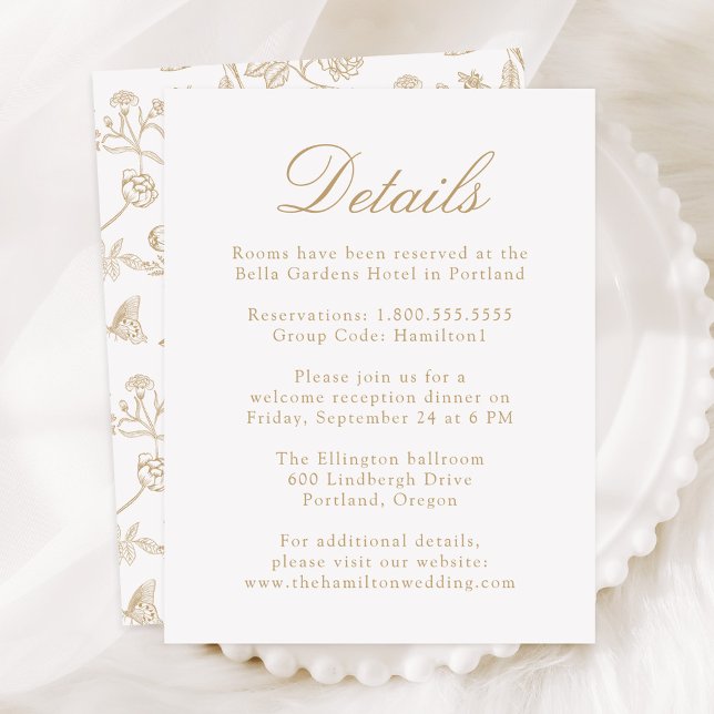 Elegant Gold Chinoiserie Floral Wedding Details Enclosure Card (Creator Uploaded)