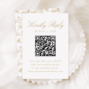 Elegant Gold Chinoiserie Floral Wedding QR Code RSVP Card