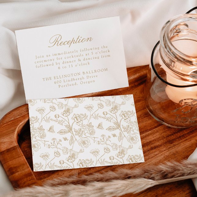 Elegant Gold Chinoiserie Floral Wedding Reception Enclosure Card (Creator Uploaded)