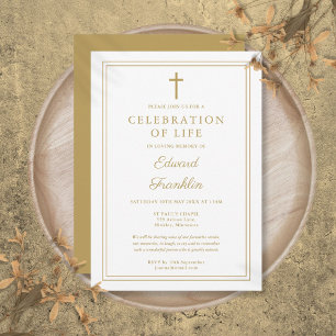 Elegant Gold Christian Celebration Of Life Funeral Invitation