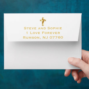 Elegant Gold Christian Cross Traditional Wedding Envelope