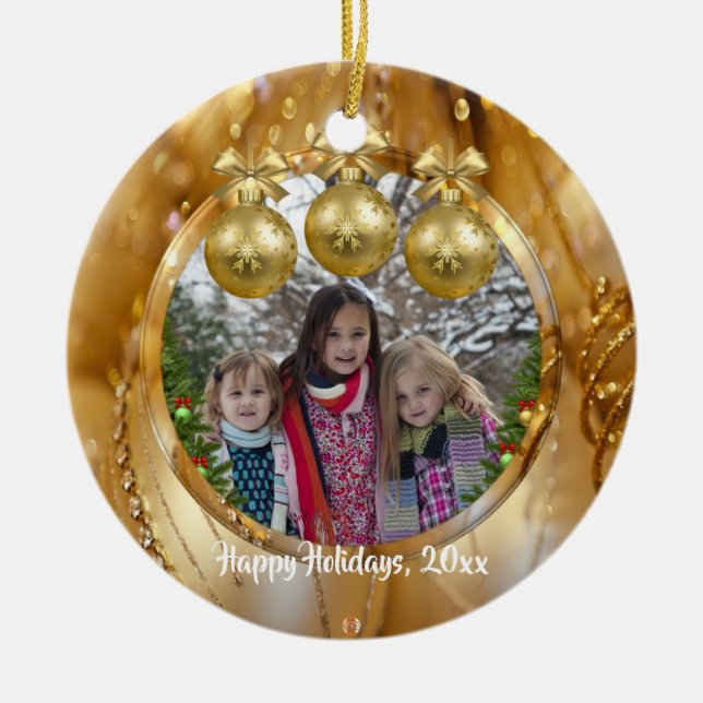 Elegant Gold Christmas Ball Ceramic Ornament (Front)