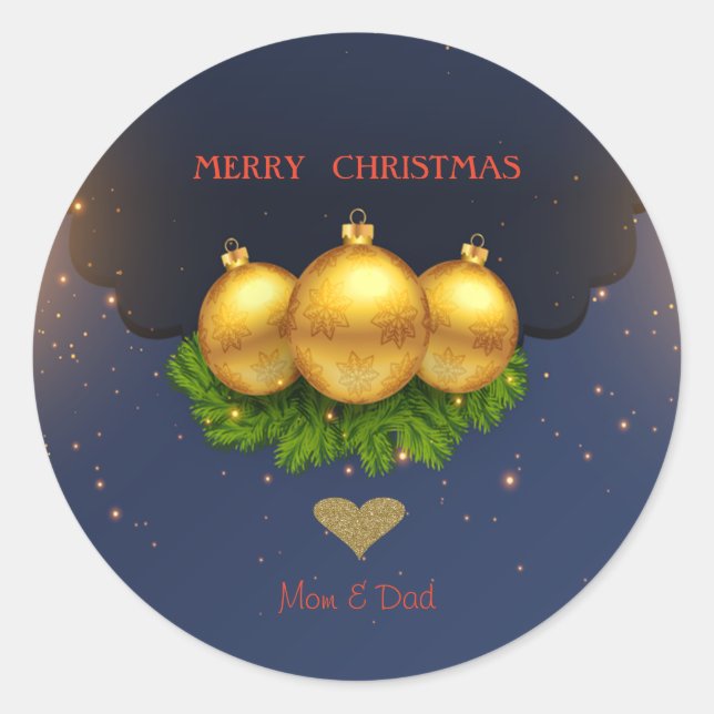 Elegant Gold Christmas Ball Pine Tree Branches Classic Round Sticker (Front)