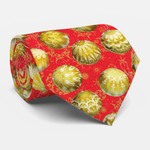 Elegant Gold Christmas Balls on Red Pattern Tie