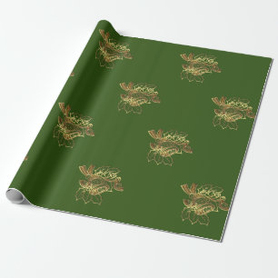 Elegant Gold Christmas Bell,Green Holiday Wrapping Paper