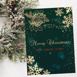 Elegant Gold Christmas Bell,Snowflakes Holiday Card