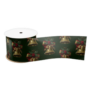 Elegant Gold Christmas Bell with Festive Bow Holly Satin Ribbon