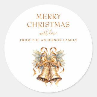 Elegant Gold Christmas Bells Custom Classic Round Sticker