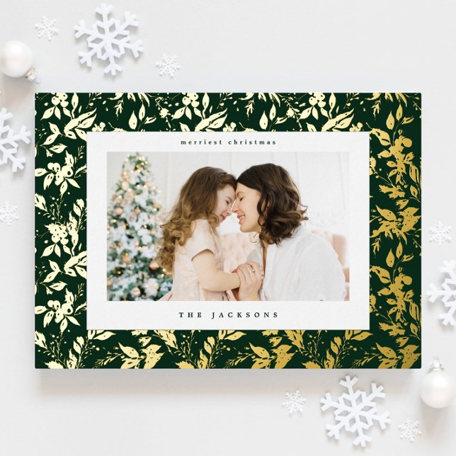 Elegant Gold Christmas Botanical Frame Foil Holiday Card (Creator Uploaded)