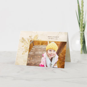 Elegant Gold Christmas Botanical Photo Holiday Card