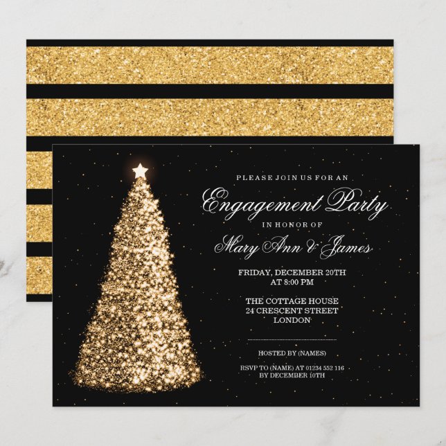 Elegant Gold Christmas Engagement Party Invitation (Front/Back)