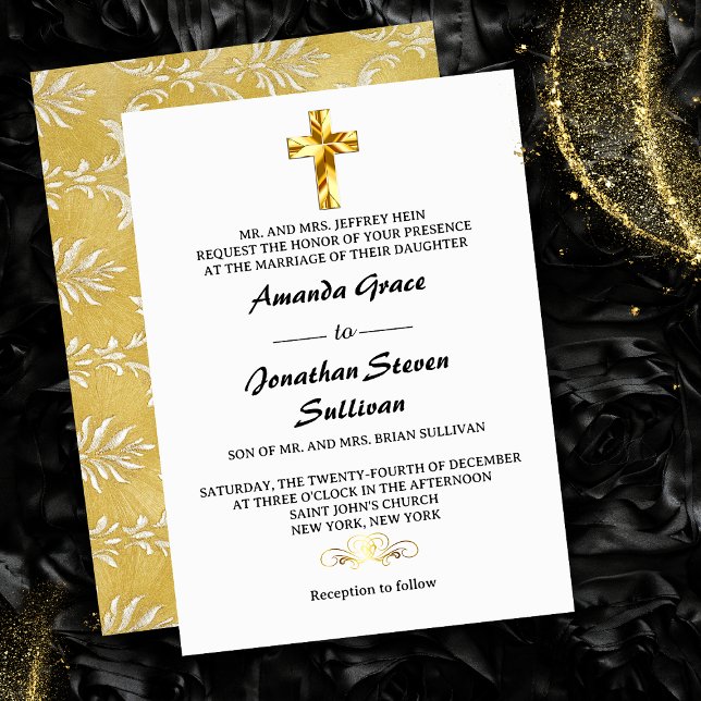 Elegant Gold Christmas Eve Christian Cross Wedding Invitation (Elegant Gold Christmas Eve Christian Cross Wedding Invitation)