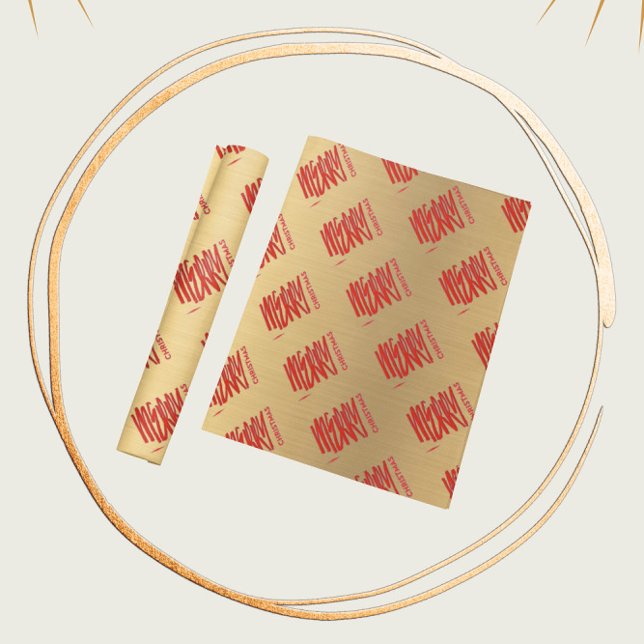 Elegant Gold Christmas Modern Red  Wrapping Paper (Creator Uploaded)