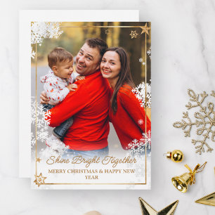 Elegant Gold Christmas Overlay Photo Snowflake Holiday Card