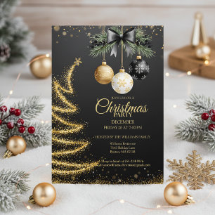 Elegant Gold Christmas Party Invitation Dark