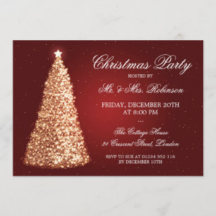 Elegant Gold Christmas Party Red Invitation