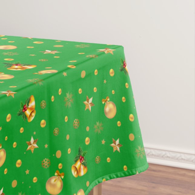 Elegant Gold Christmas Pattern on Green Tablecloth (In Situ)