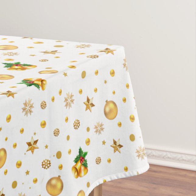 Elegant Gold Christmas Pattern on White Tablecloth (In Situ)