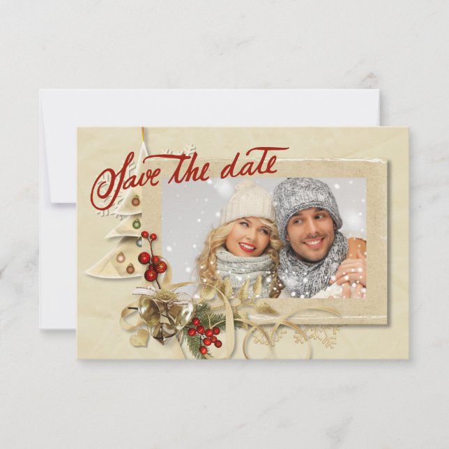 Elegant Gold Christmas Photo Save the Date (Front)