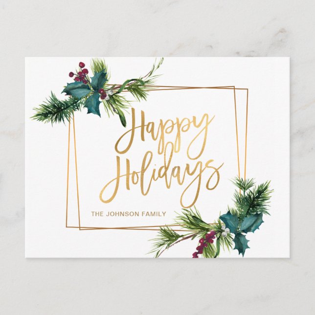 Elegant Gold Christmas Pine Cone Holiday Greeting Postcard (Front)