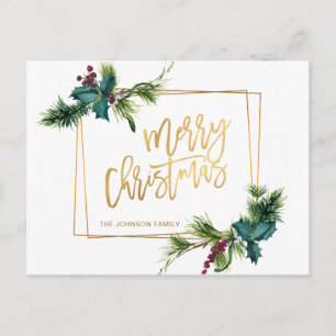 Elegant Gold Christmas Pine Cones Holiday Greeting Postcard