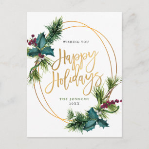 Elegant Gold Christmas Pine Cones Holiday Greeting Postcard