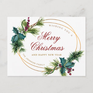 Elegant Gold Christmas Pine Cones Holiday Greeting Postcard
