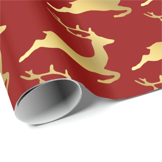 Elegant Gold Christmas Reindeer Pattern Wrapping Paper (Roll Corner)